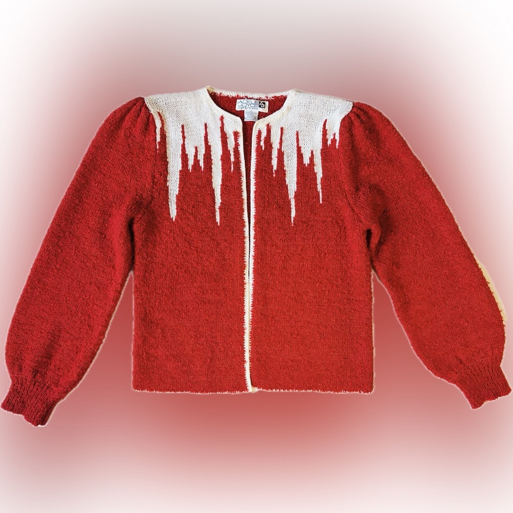 🎄 Vintage Red & White Christmas Cardigan – Cozy Bouclé Knit 🎅